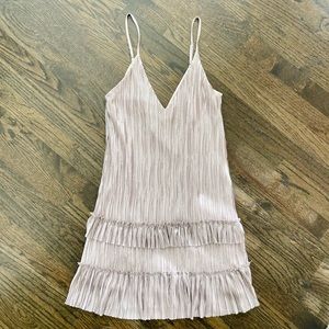 Silver Metallic Pleated Ruffle Tank Dress
